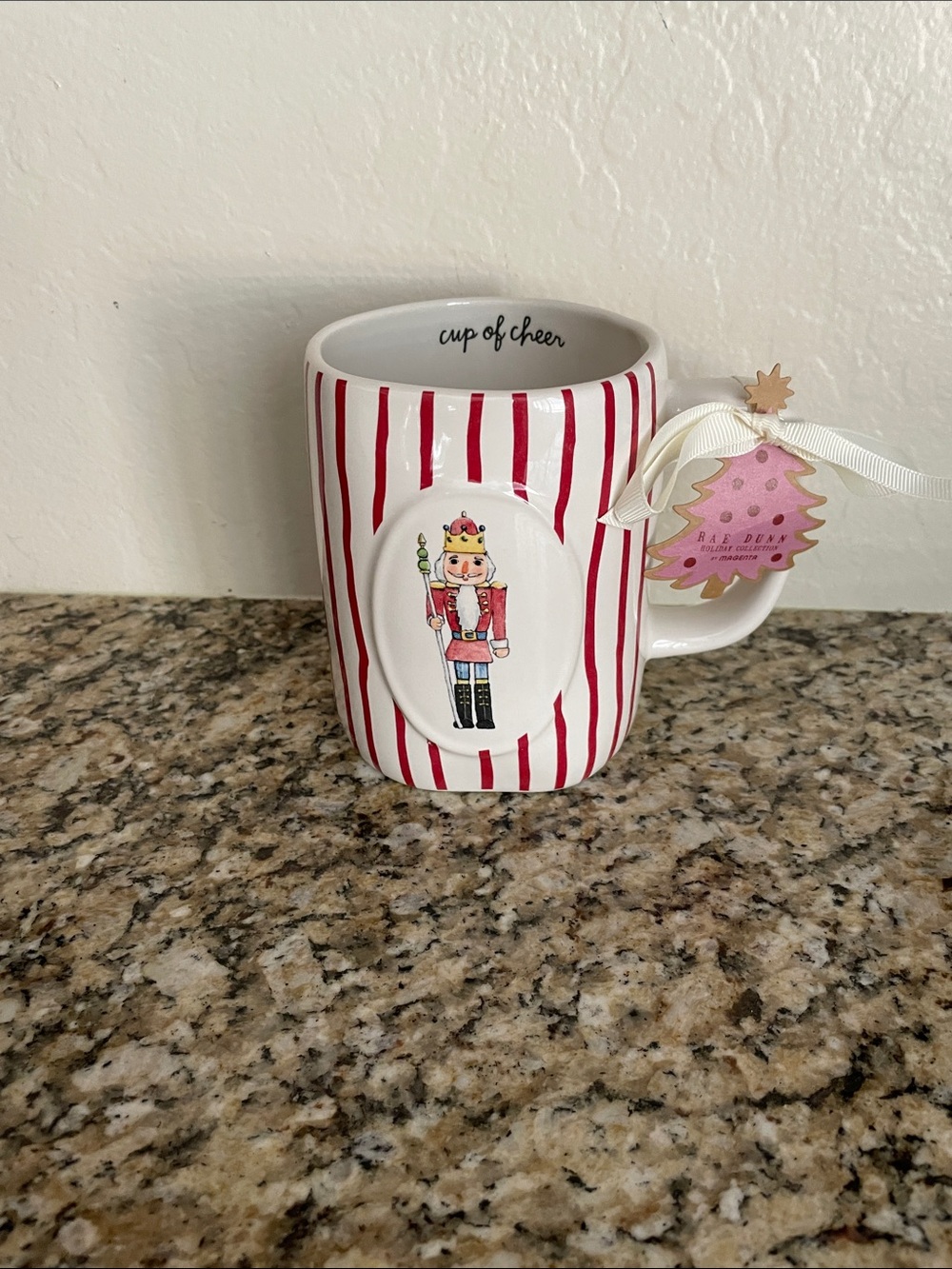 Rae Dunn Christmas “Cup of Cheer”  Nutcracker Stripe Ceramic Mug - Red & White